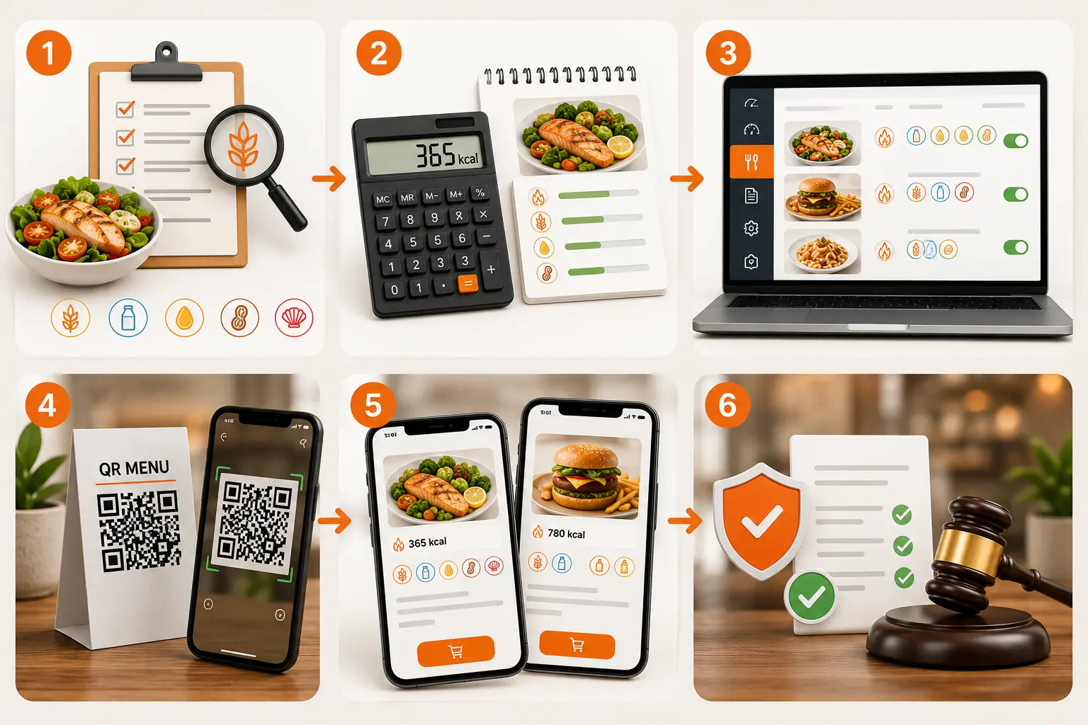 Restoran masasında QR menü karekodunu telefonla okutarak yemeğin kalori ve alerjen bilgilerine ulaşan müşteri